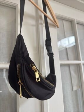 Asos Black Gold-Zip Crossbody Belt Bag